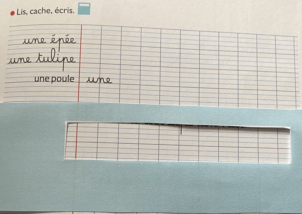 Cache lecture pour enseigner les stratégies de copie au CP avec le cahier Ecriture Bordas pour tous.